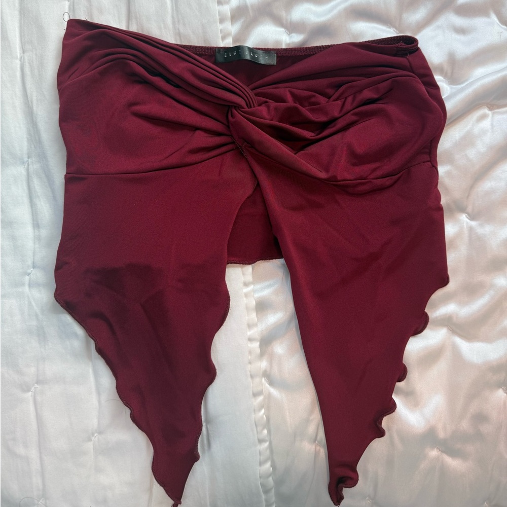 Blue Blush Burgundy Strapless Crop Top